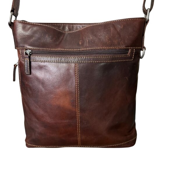 Jack Georges Voyager Messenger Crossbody Bag Distressed Brown Leather Unisex - Picture 3 of 8